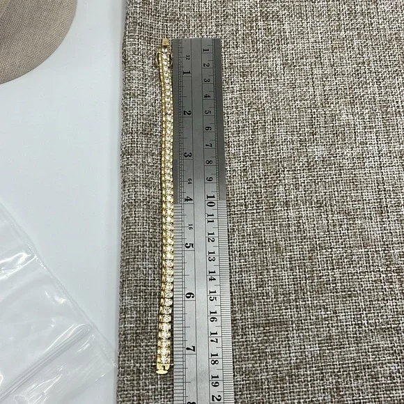 90s/2000s Sterling Silver CZ Tennis Bracelet - Gold Finish, 7.25" - Picture 6 of 10